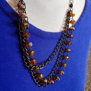 20" Bronze Tone Layered Brown Czech Glass Bead Necklace Casual Women Fashion